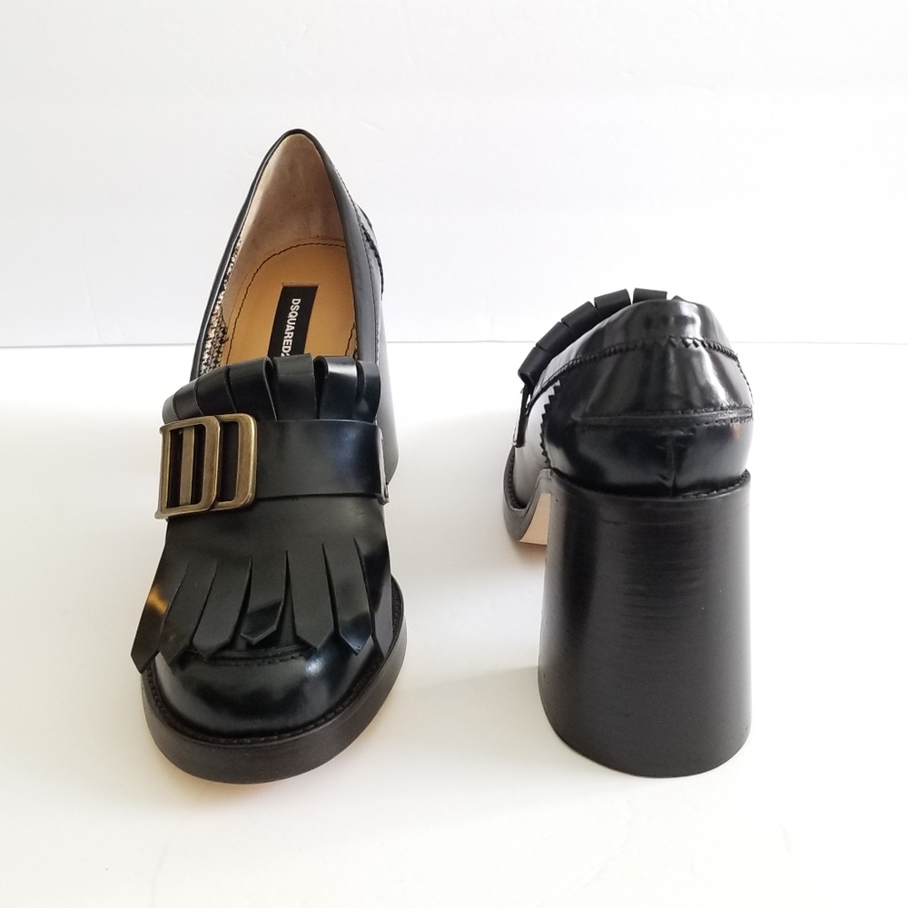 Dsquared2 Leather Fringe Block Heel Pumps Size 40 US 10 Deep G… - Picture 5 of 9